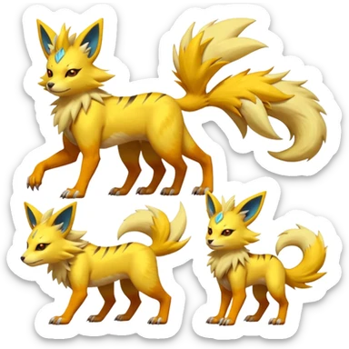 Feral Quadrupedal Digitigrade Luxray-Jolteon-Furret-Renamon-Zeraora-Vernid-fusion-hybrid-creature, full body  sticker