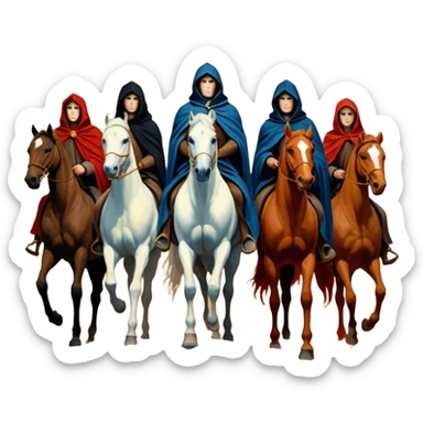 cinematic ultra HD, mysterios style, oil paint - The Four Horsemen of the Apocalypse in the artistic style of Arnold Boecklin sticker