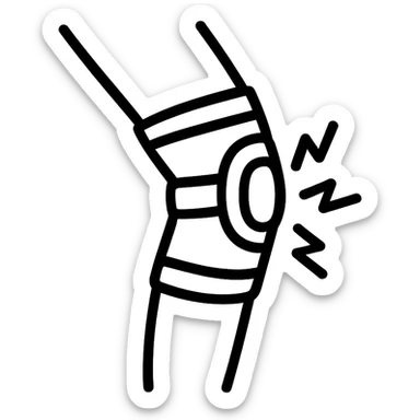 hand-drawn outlined icon of a knee with a knee brace sticker