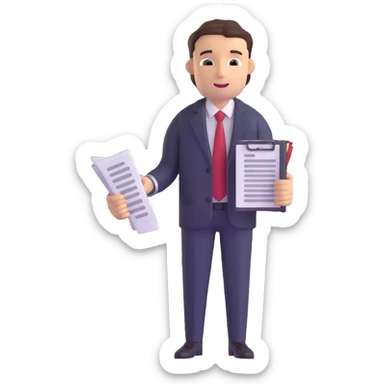 male accountant in business suit holding papers in hand sticker