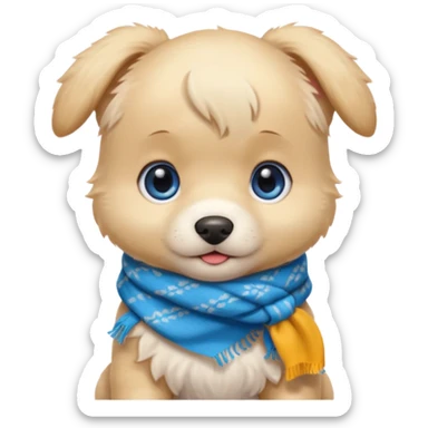 Blonde puppy with blue eyes wearing a scarf sticker