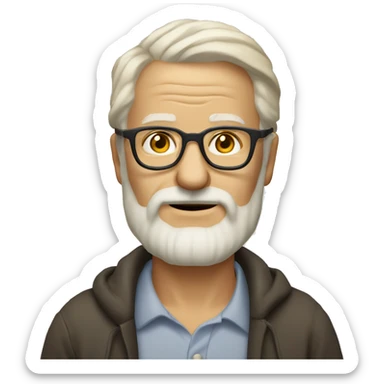 3/4 view 62 years blond old man with a very light beard with lunettes glasses sticker