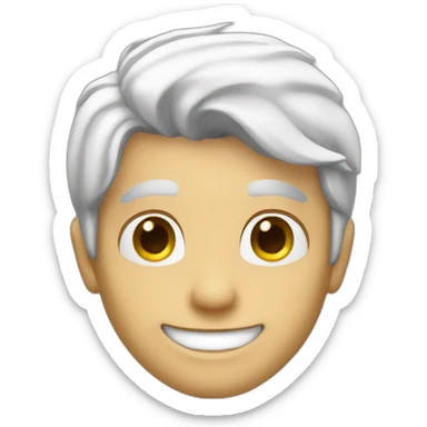 young man with white hairs and hidden eyes, smiling sticker