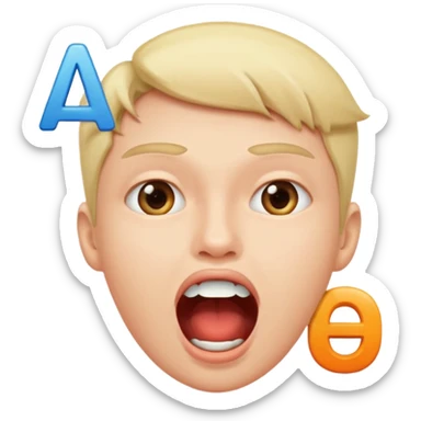 open mouth with letters A Б В coming out sticker