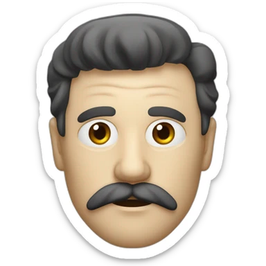 Vieil homme blanc habillé en noir avec une frange noire et une moustache carré en dessous du nez noire sticker