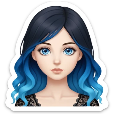 Beautiful Buxom-pawg-deep blue eyes-very long brunette to sky blue ombre hair-big juicy booty, wearing black lace, sfw sticker