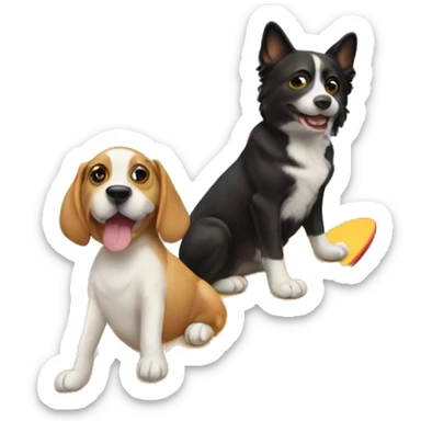 dog together with cat surfing on a board right on a building   sticker