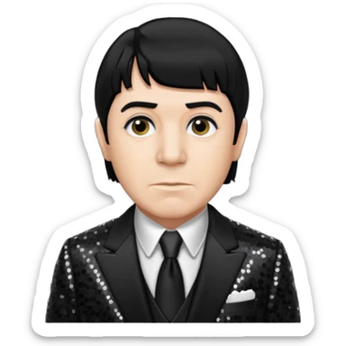 Moe Howard from The Three Stooges with black hair, black sequin suit  sticker