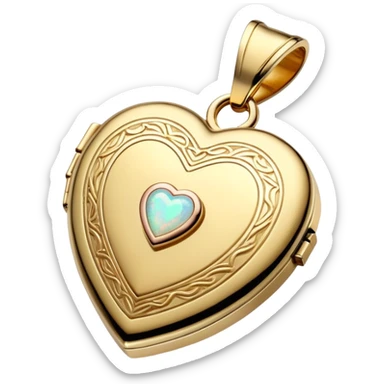 Heart shaped golden locket with opal gem in the middle of it sticker
