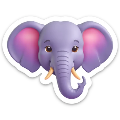 Create an elephant emoji that looks exactly like the reference image, in iOS emoji style. 3D, shiny, smooth gradients, soft shadows, realistic elephant head, classic emoji look. Add a subtle highlight to the trunk. sticker