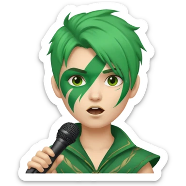green haired, warrior face painted, holding microphone, singing sticker