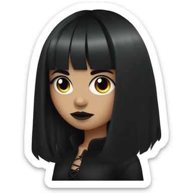 goth girl with long black hair and bangs and big black eyeliner  sticker