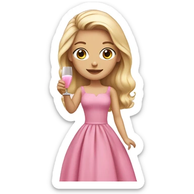 blonde girl with brown eyes in a pink dress holding champagne in her hands sticker