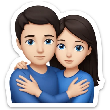  Chłopak z ciemnymi włosami z ciemnymi oczami przytulający się do brunetki z niebieskimi oczami sticker