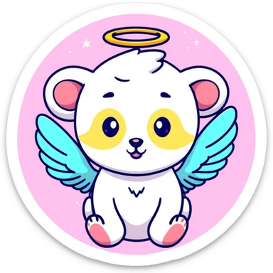 possum with angel wings, sparkles, glowing halo, vibrant neon colors, cute big eyes sticker