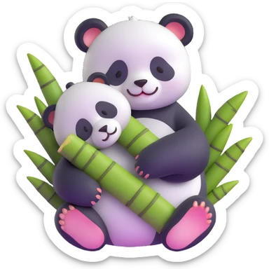 adorable sleeping baby panda hugging bamboo sticker