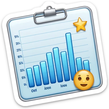 ios style emoji for report sheet consisting graph/ charts with sparkle around the report  sticker