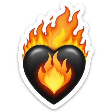 Black heart on fire sticker