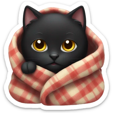 Black cat cozy in a blanket sticker