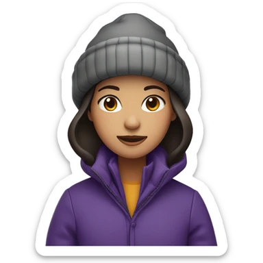 girl with dark hair wearing purple winter hat and coat sticker