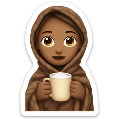 Girl wrapped in a cozy blanket drinking hot cocoa  sticker