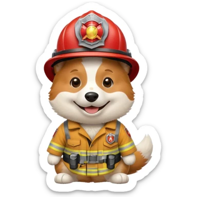 Corgi wearing firefighter gear sticker