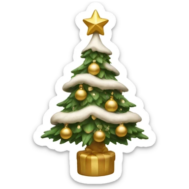 christmas tree with beige and gold decorations and some snow sticker