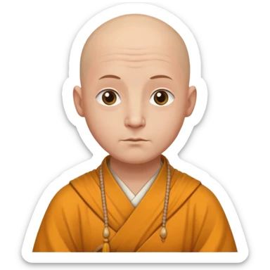 A bald monk in modern American city, wearing traditional robes, calm expression sticker