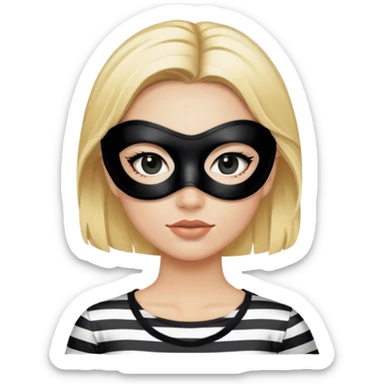 bank robber blonde woman with black eye mask and striped tshirt sticker
