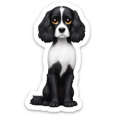 Small completely black king spaniel with black fur on his whole face and white fur on chest sticker