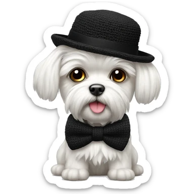 Maltese with bowtie and black knitted hat sticker
