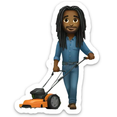 Black man with long dreads mowing sticker