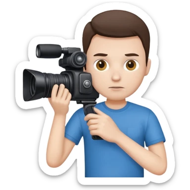 cameraman hold a camera, white skin and tshirt sticker