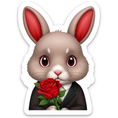 Cute rabbit with sad puppy dog eyes holding roses  sticker