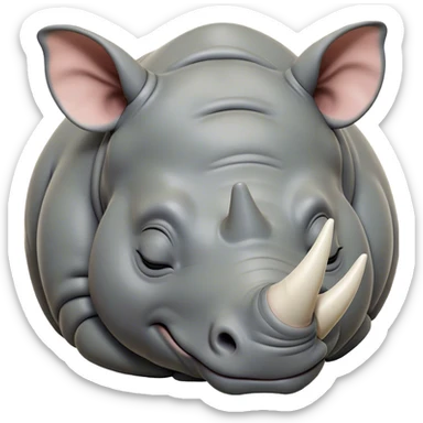 Meme-Worthy Cute Sleeping Rhinoceros Portrait Emoji, Head resting peacefully with a contented smile, showcasing a massive, robust build and a luxuriously soft slate-gray hide, accented by a gentle white horn, eyes shut in a serene, restful nap, Simplified yet hilariously adorable features, highly detailed, glowing with a soft, drowsy light, high shine, relaxed and utterly lovable, stylized with an air of playful laziness, bright and heartwarming, soft glowing outline, capturing the essence of a comically sleepy rhinoceros, so meme-worthy it feels like it could instantly become the next viral sensation of adorable slumber! sticker