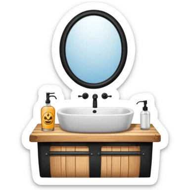 sink on a barrel bathroom with mirror sticker
