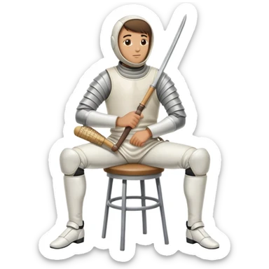 epee fencer sitting on a stool holding a fencing mask under his arm waiting for the match sticker