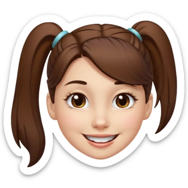 girl with white skin, brown hair in ponytail, brown eyes, winking sticker