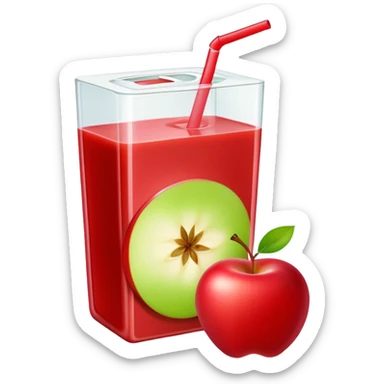 A Juice box emoji with a apple slice on it  sticker