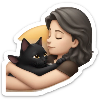 Black kitty sleeping on brunette white girl's lap sticker