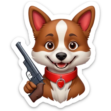 Smiling dog with blood and a gun sticker