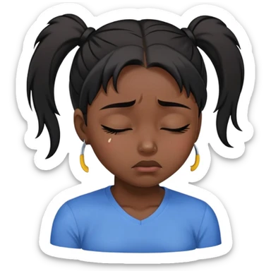 black dark girl with black hair ponytail super sad crying eyes closed sticker