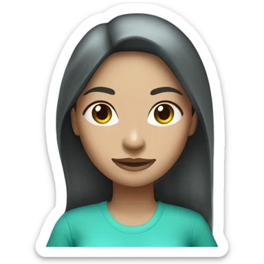 woman cleaner with light skin and long dark straight hair in turquoise color t-shirt. with vacum cleaner sticker