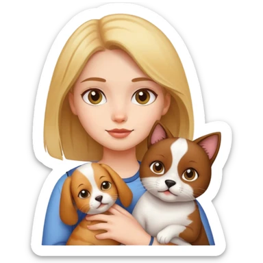 Girl holding a cat and a dog sticker