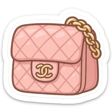 pink Chanel purse with a quilted pattern, cute and exaggerated chibi stickers style sticker