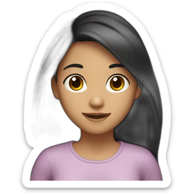 Girl with long dark hair, a little tanned, dark brown eyes, smiling sticker