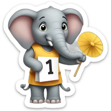 elephant holding a sign with "1 Fan" on it sticker