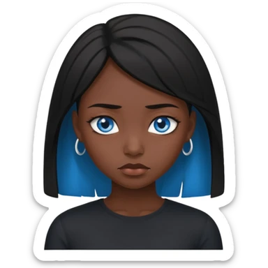 dark femine black haired girl with blue eyes and black top, very cold look sticker