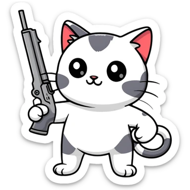 cartoon sticker of a cat holding a gun sticker