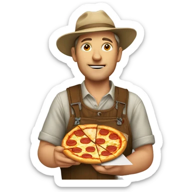 White farmer eating pizza sticker